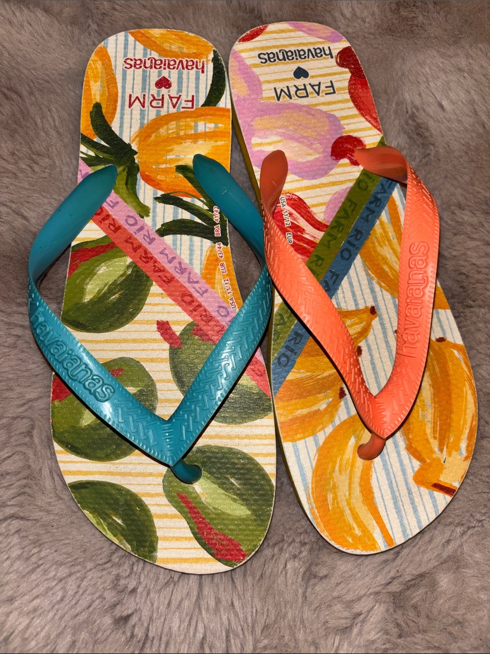 Farm Rio Havaianas Fruit Print Flip Flops with Teal and Coral Straps US 11/12